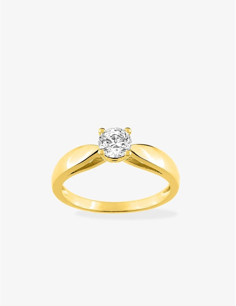 Bague Femme Solitaire – Plaqué Or et Oxyde de Zirconium 5 mm
