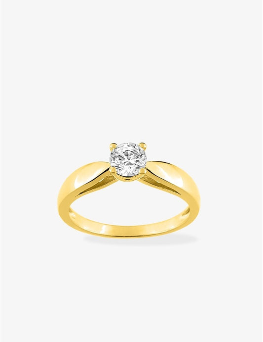 Bague Femme Solitaire – Plaqué Or et Oxyde de Zirconium 5 mm