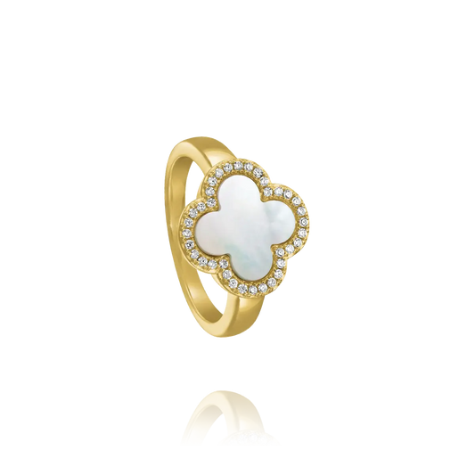 Bague Trèfle en Nacre et Argent Doré AGF170084R