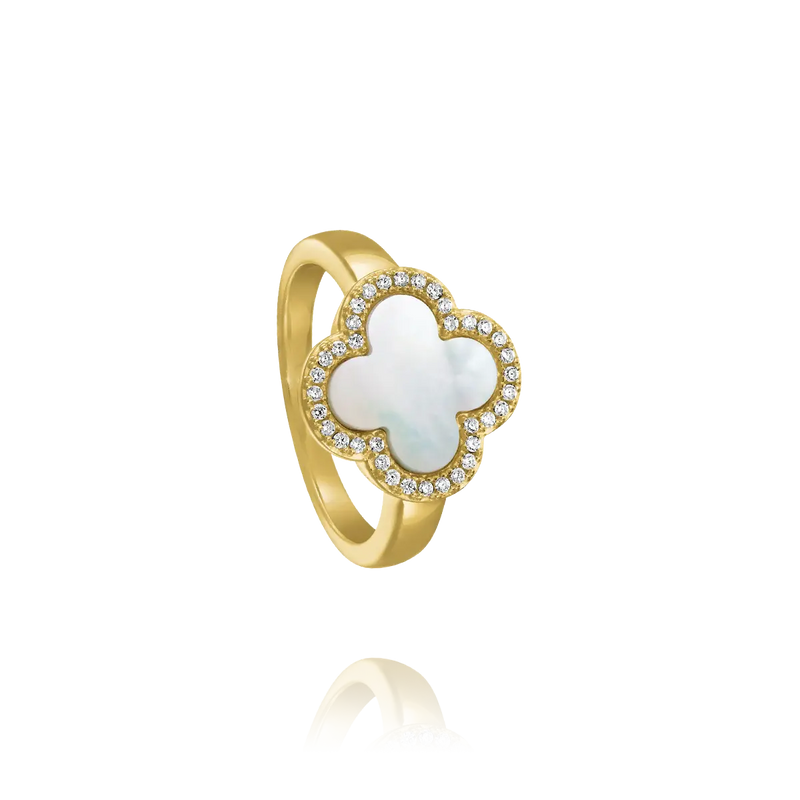 Bague Trèfle en Nacre et Argent Doré AGF170084R