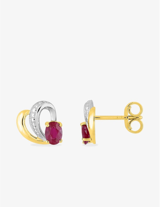 Boucles d'oreilles boucles bicolores or 375 ‰ et rubis