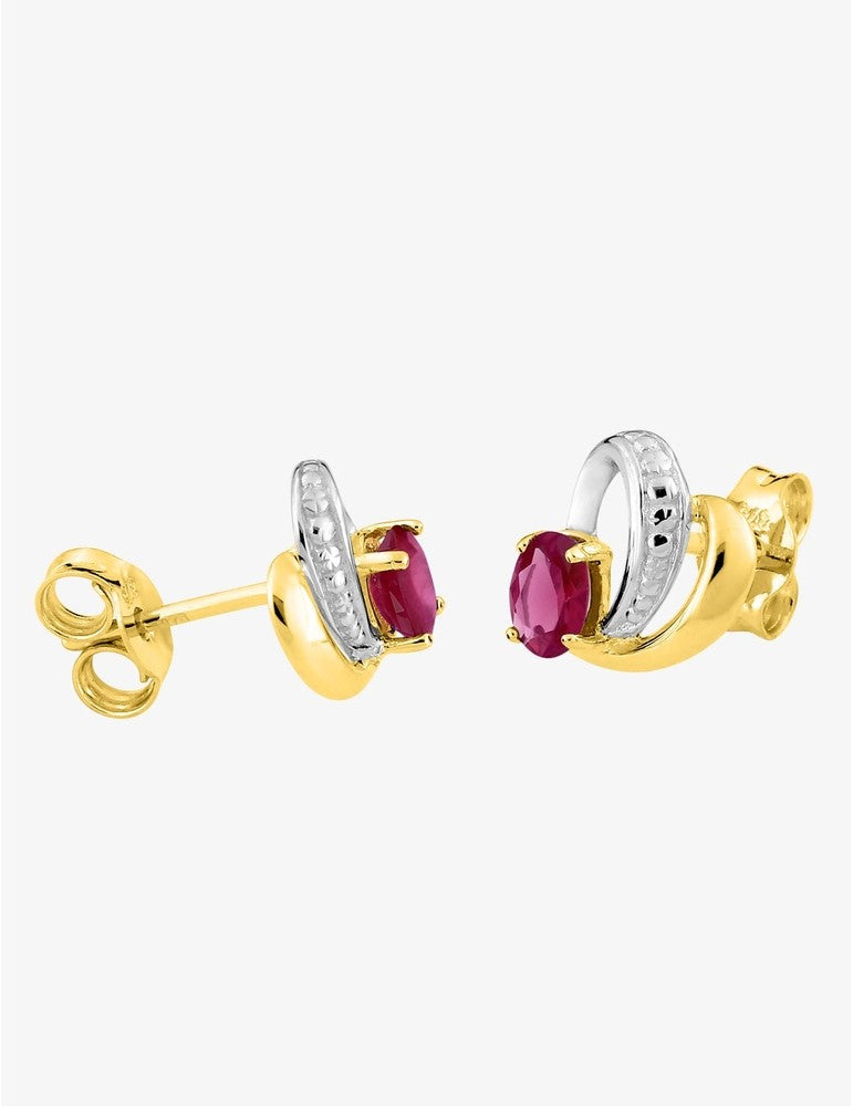 Boucles d'oreilles boucles bicolores or 375 ‰ et rubis