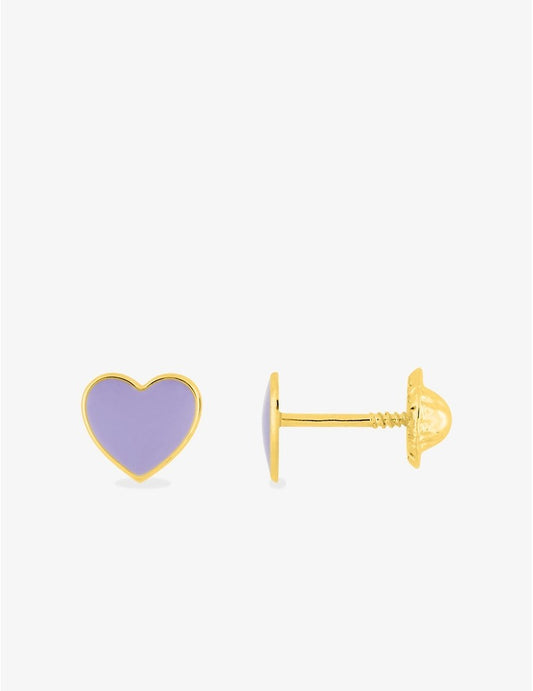 Paire de Boucles d'Oreilles Cœur Émail Violet en Or 375/1000 – 0.25g