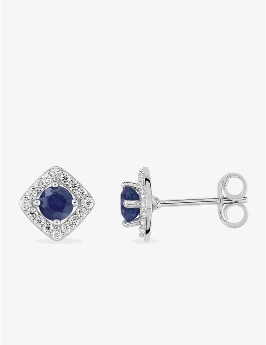 Boucles d'Oreilles Clous Lila Or Blanc 9K, Saphir et Oxydes de Zirconium | Bijouterie Cordier
