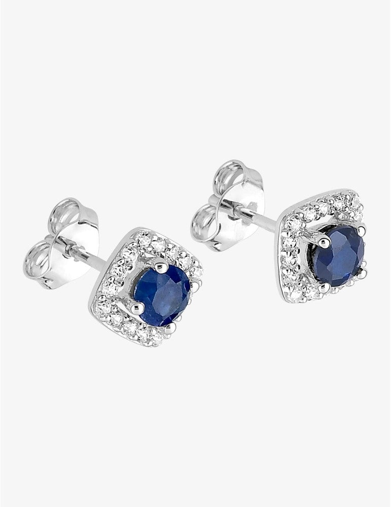 Boucles d'Oreilles Clous Lila Or Blanc 9K, Saphir et Oxydes de Zirconium | Bijouterie Cordier