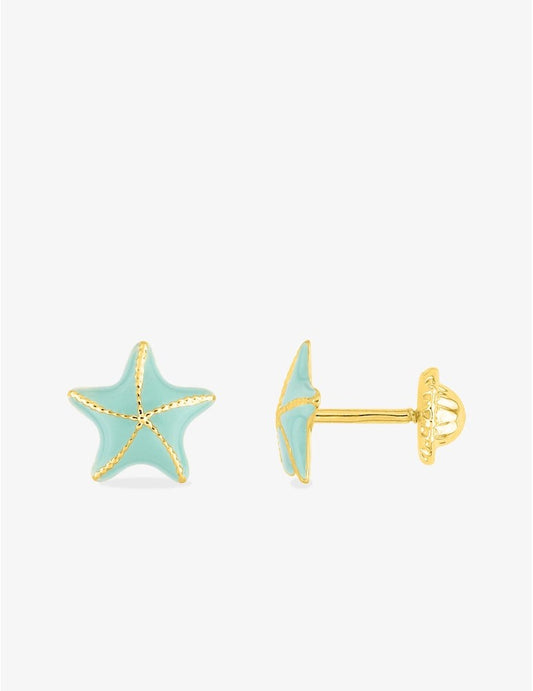 Paire de Boucles d'Oreilles Enfants Étoile de Mer en Or Jaune 375/1000