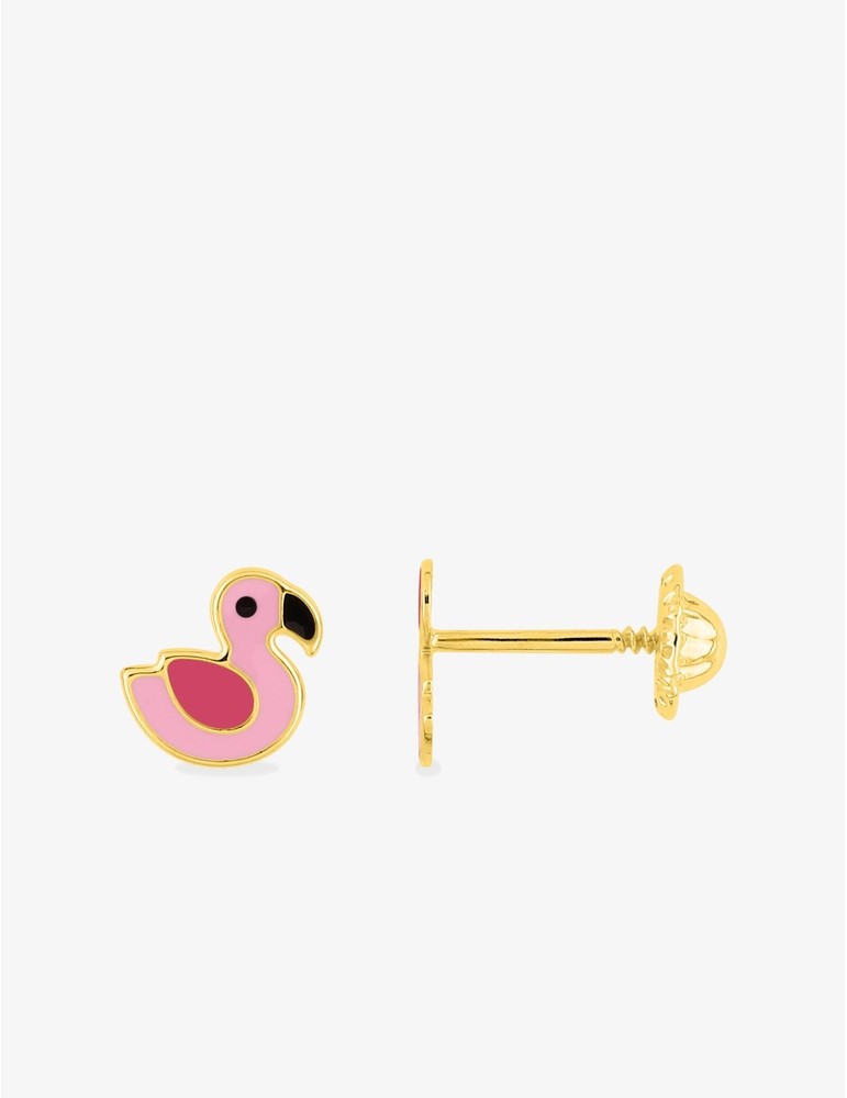 Boucles d’Oreilles Enfant Canard Rose en Or 375 – 0.30g