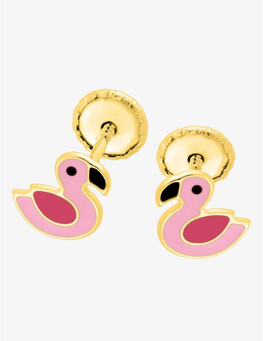 Boucles d’Oreilles Enfant Canard Rose en Or 375 – 0.30g