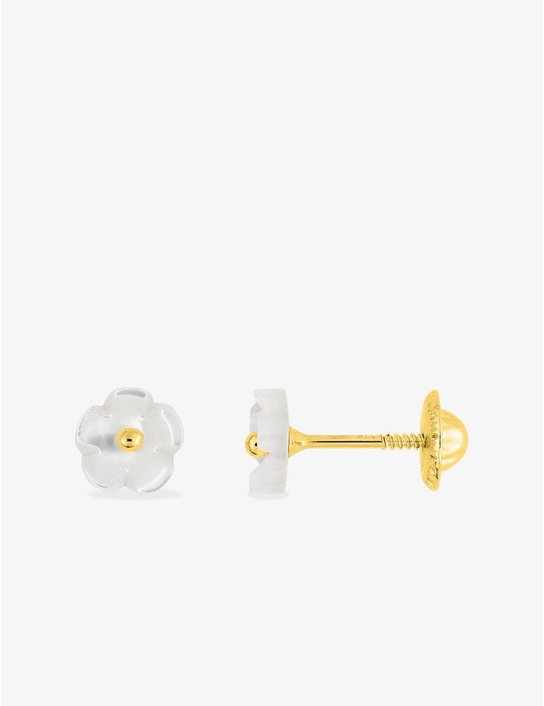 Boucles d’Oreilles Fleur Nacre en Or Jaune 750‰ – Système Vis