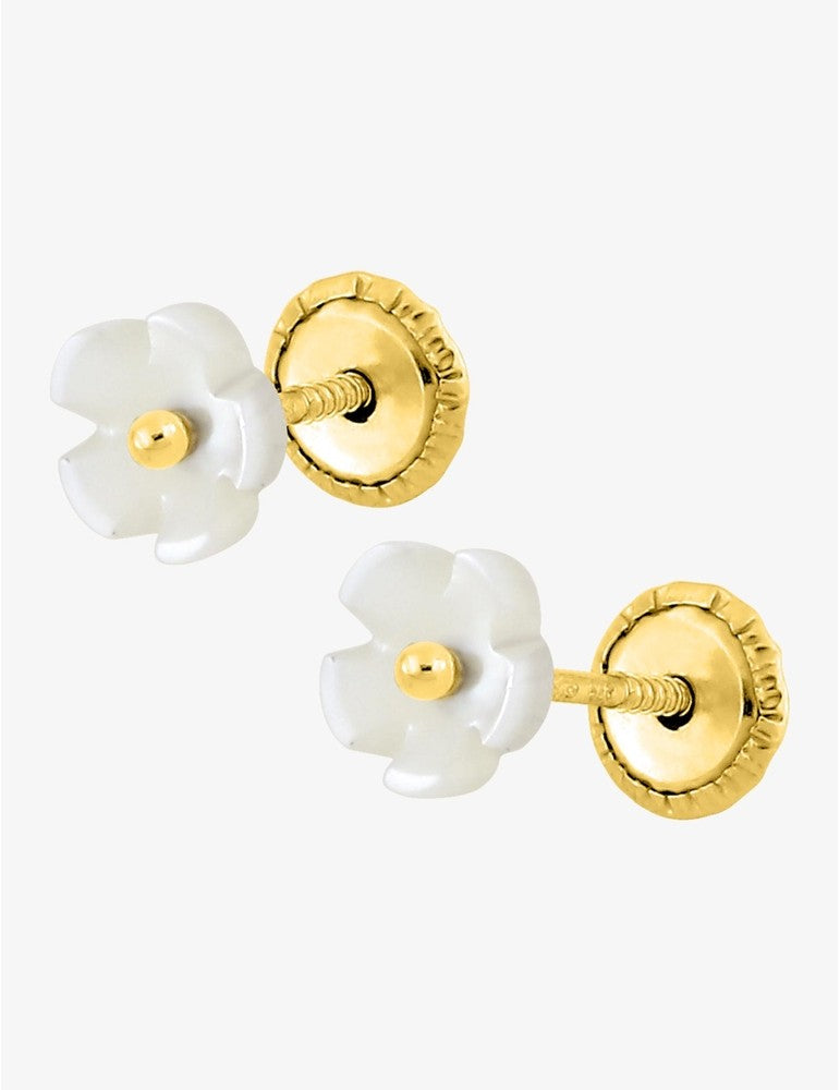Boucles d’Oreilles Fleur Nacre en Or Jaune 750‰ – Système Vis