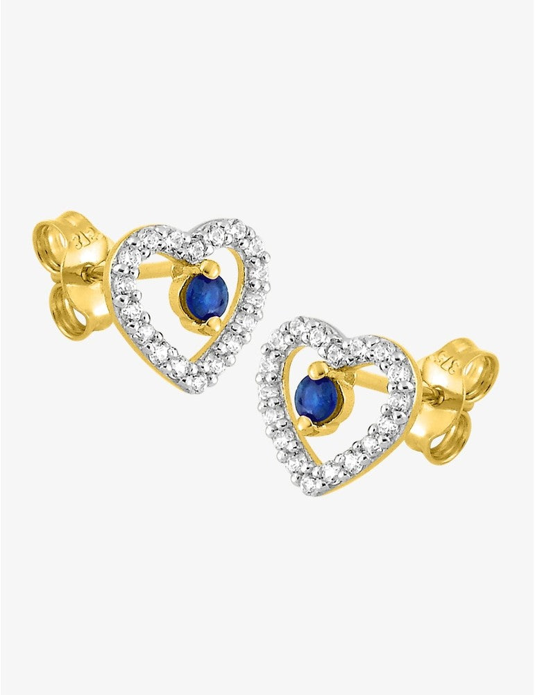 Boucles d'Oreilles Cœur Or 375‰ avec Saphir et Oxyde de Zirconium