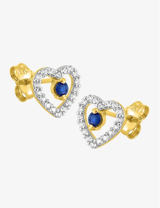 Boucles d'Oreilles Cœur Or 375‰ avec Saphir et Oxyde de Zirconium