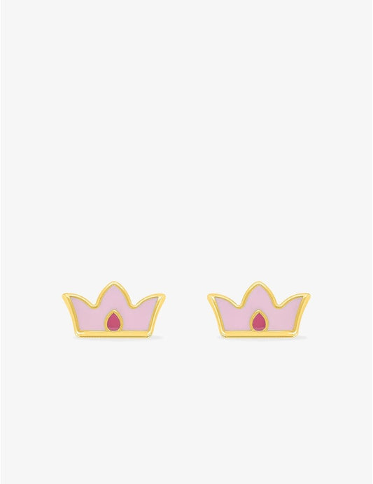 Paire de Boucles d'Oreilles Couronne  Émaillée en Or 375/1000 – 0.25g