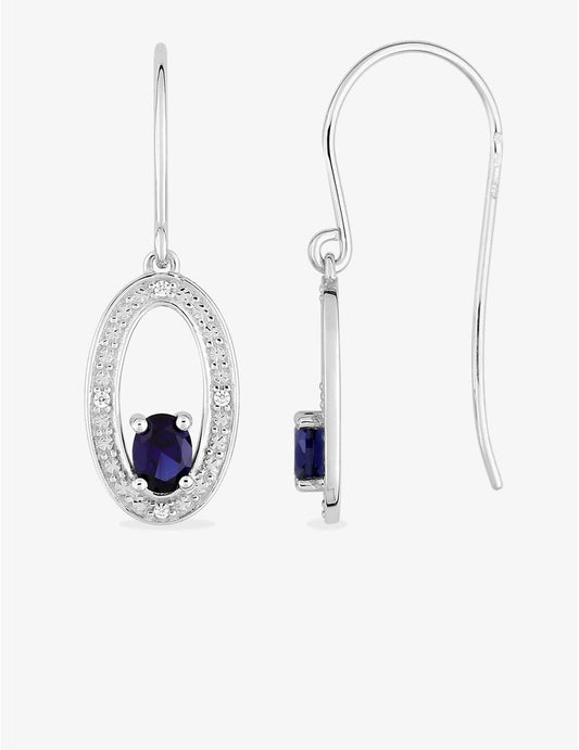Boucles d'Oreilles Crochet Clara Or Blanc 9K, Saphir et Diamants 0,02 ct | Bijouterie Cordier