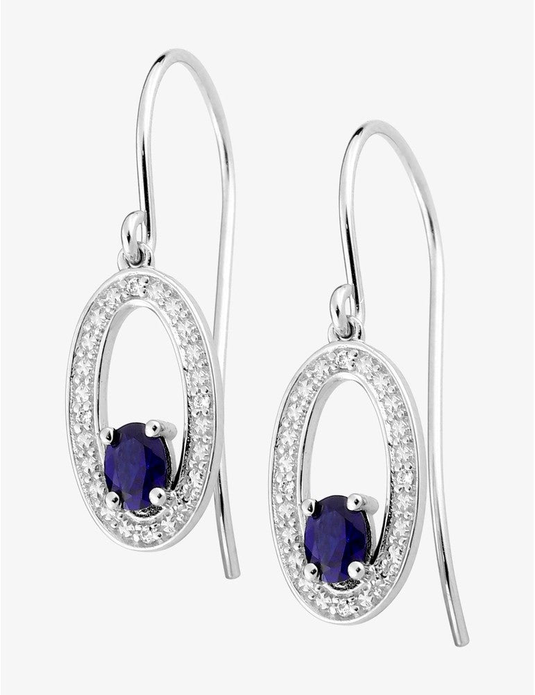 Boucles d'Oreilles Crochet Clara Or Blanc 9K, Saphir et Diamants 0,02 ct | Bijouterie Cordier