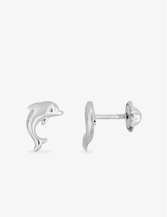 Boucles d’Oreilles Enfant Dauphin en Or Blanc – Système à Vis – 0.25g