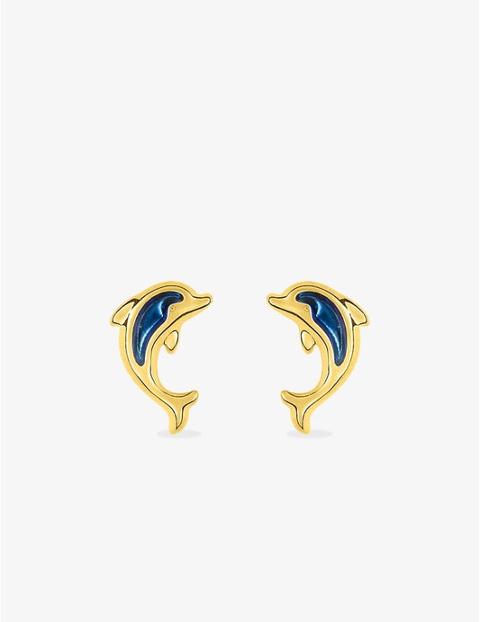 Boucles d’Oreilles Enfant Dauphin Laqué Bleu en Or 375/1000e – 0.25g