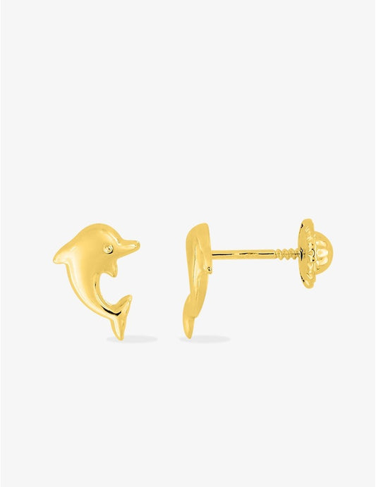 Boucles d’Oreilles Enfant Dauphin en Or Jaune 375 – Système à Vis – 0.25g