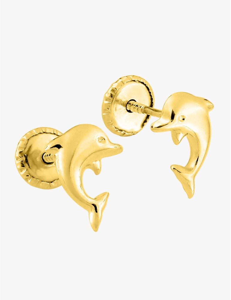 Boucles d’Oreilles Enfant Dauphin en Or Jaune 375 – Système à Vis – 0.25g