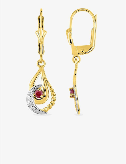 Boucles d'Oreilles Dormeuses Or Jaune 9K & Rubis