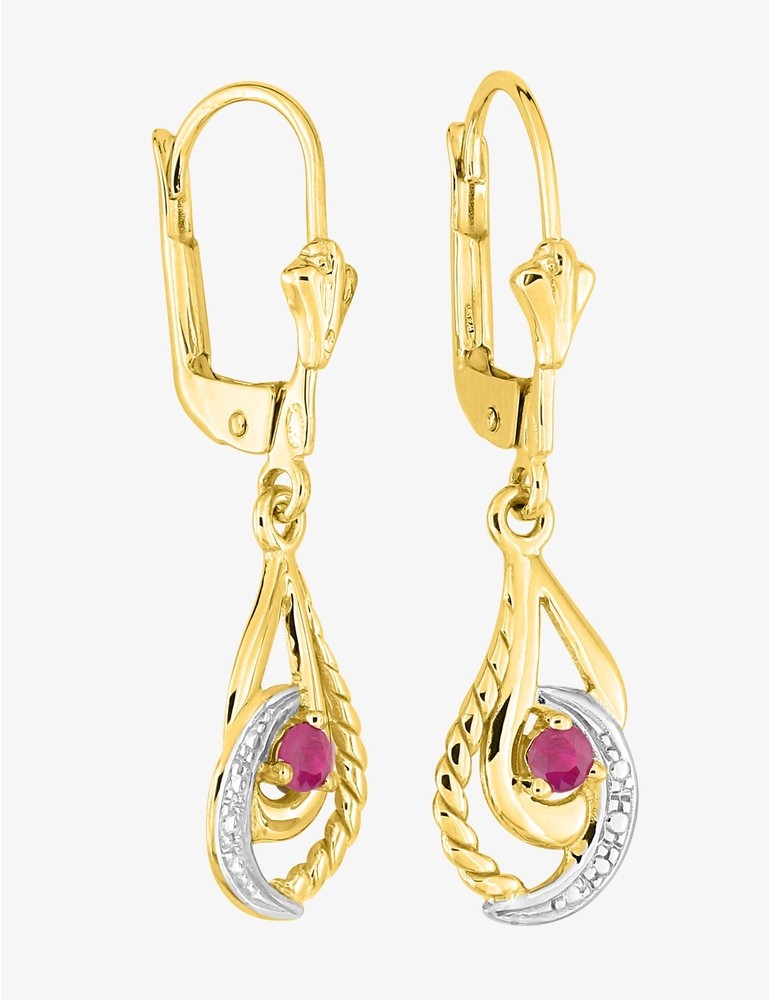 Boucles d'Oreilles Dormeuses Or Jaune 9K & Rubis
