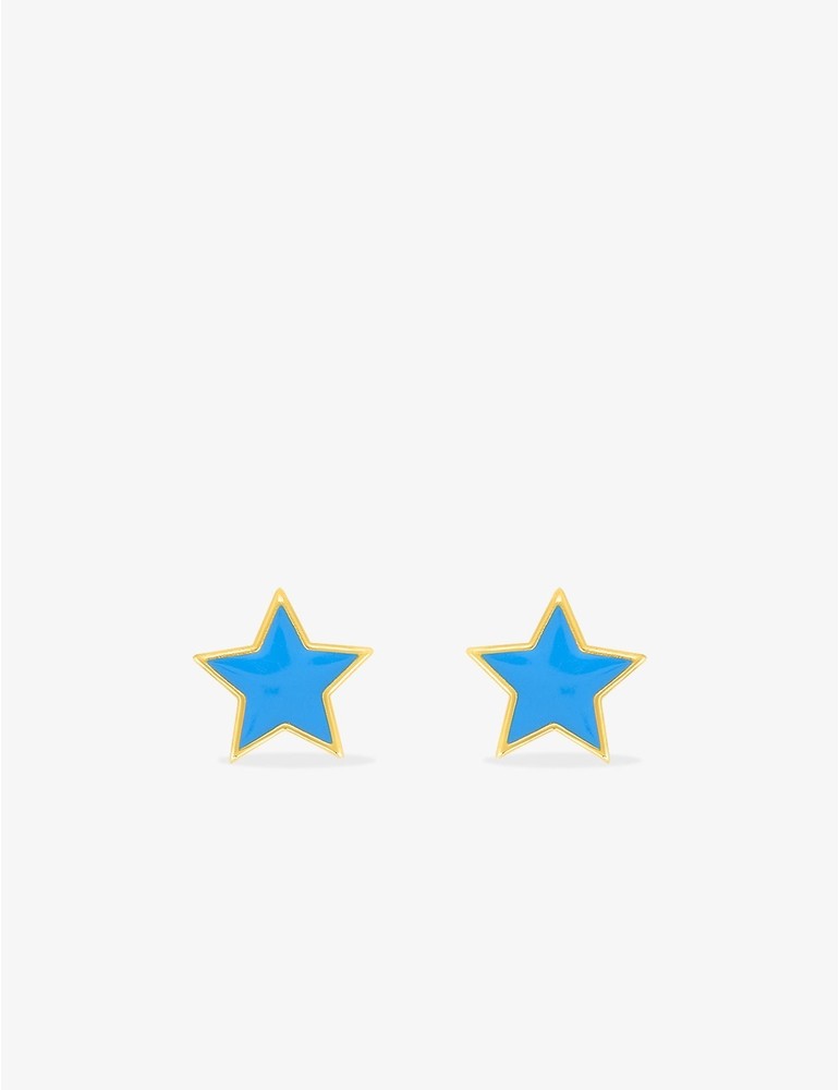Boucles d’Oreilles Étoile Bleue en Or Jaune 750‰ – Laque & Système Vis