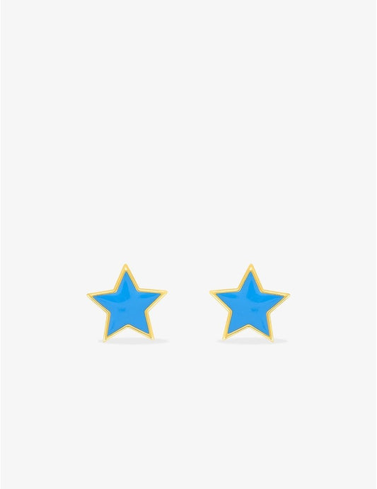 Boucles d’Oreilles Étoile Bleue en Or Jaune 750‰ – Laque & Système Vis