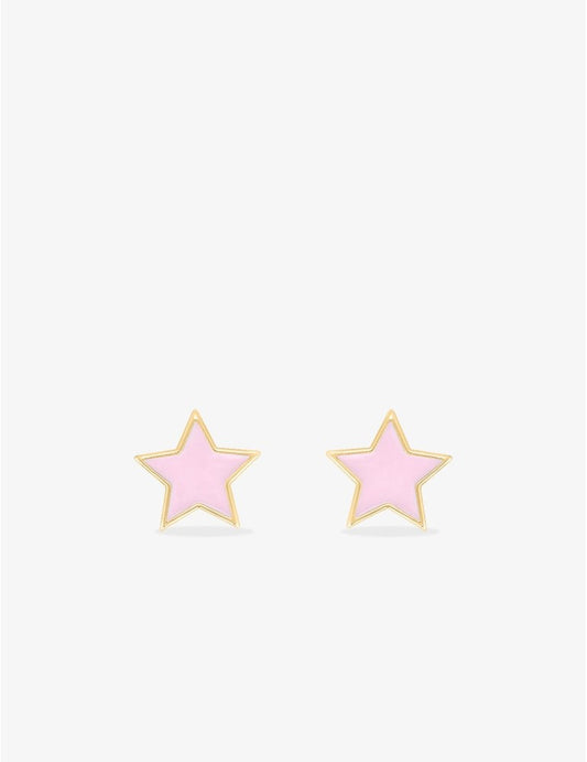 Paire de Boucles d'Oreilles Étoile Émaillée Rose en Or 375/1000 – 0.25g