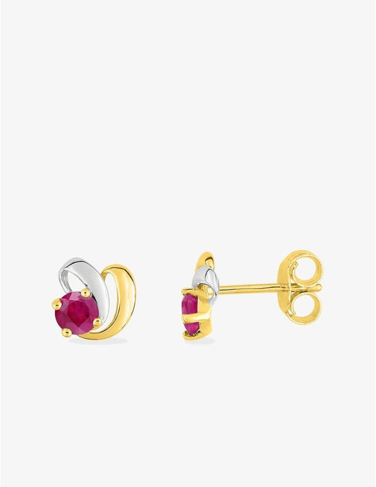 Boucles d'oreilles fantaisie or jaune 375 ‰, rubis et rhodium