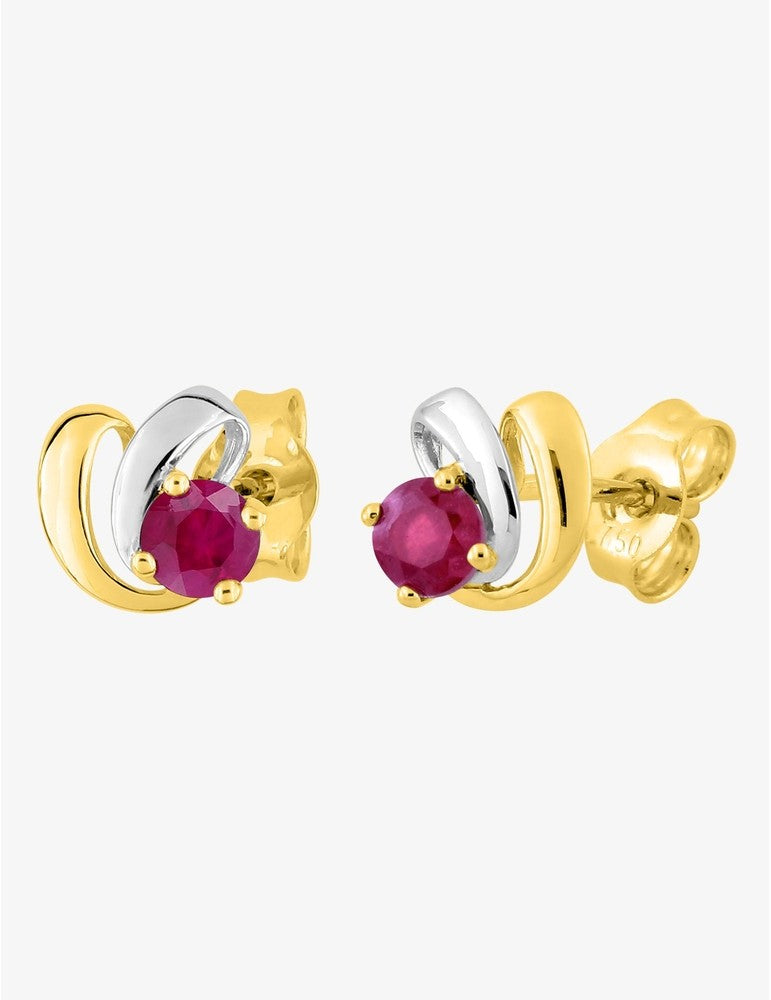 Boucles d'oreilles fantaisie or jaune 375 ‰, rubis et rhodium