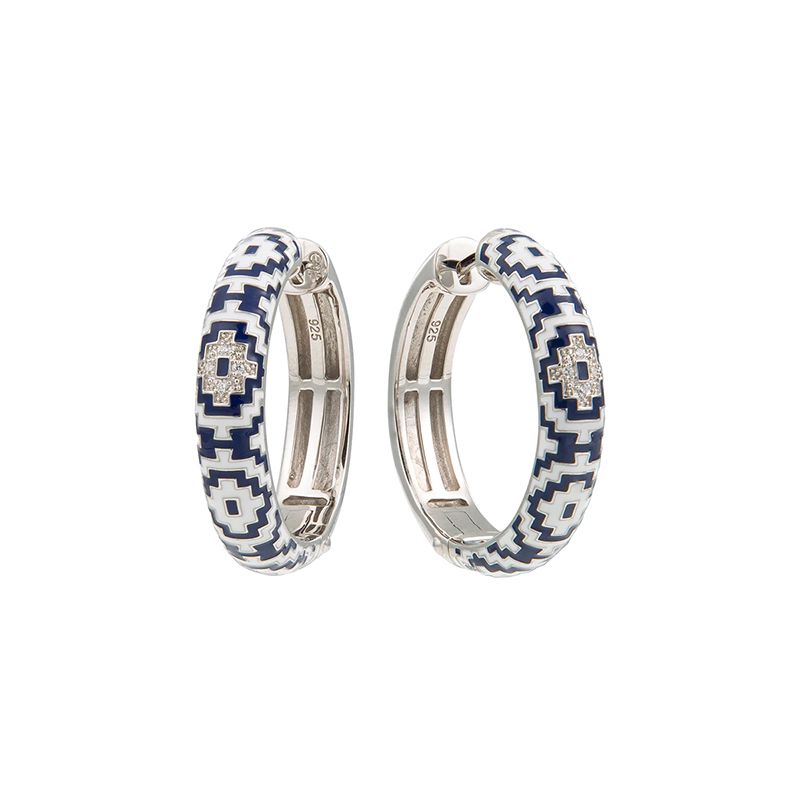 Créoles Aztec Femme en Argent Rhodié, Émail et Oxydes de Zirconium – Una Storia