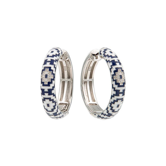 Créoles Aztec Femme en Argent Rhodié, Émail et Oxydes de Zirconium – Una Storia