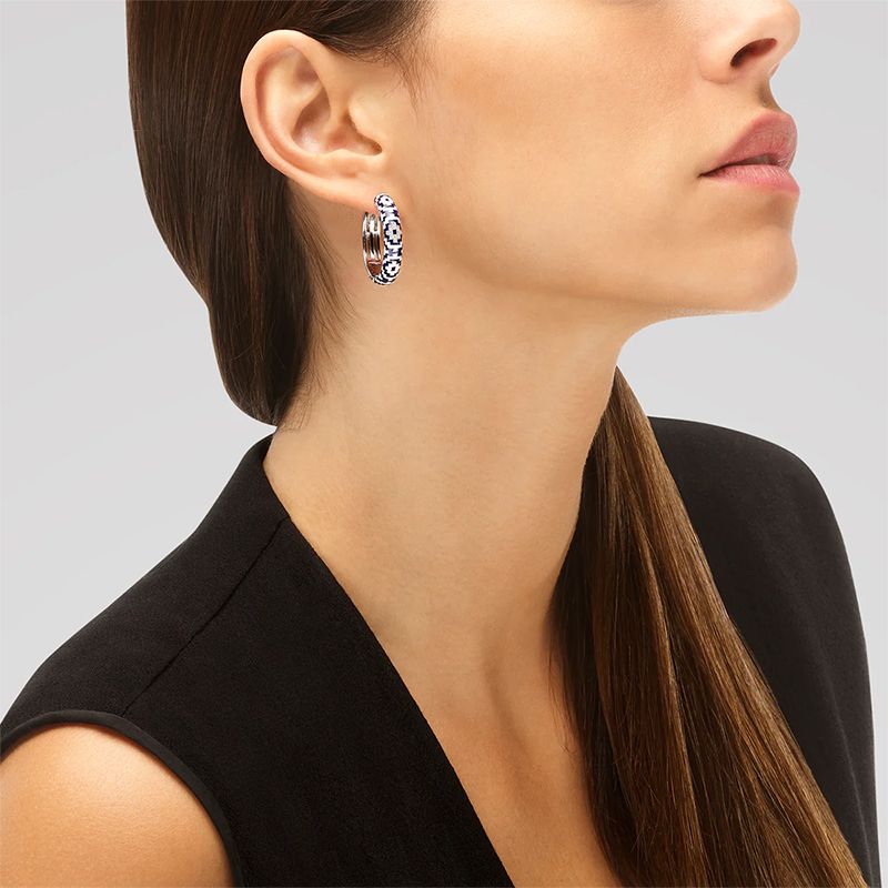 Créoles Aztec Femme en Argent Rhodié, Émail et Oxydes de Zirconium – Una Storia