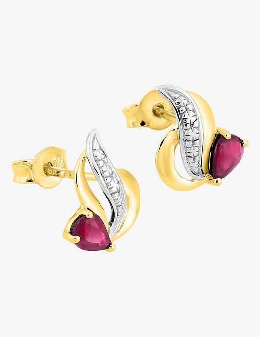 Boucles d'oreilles flamme or 375 ‰ bicolore et rubis