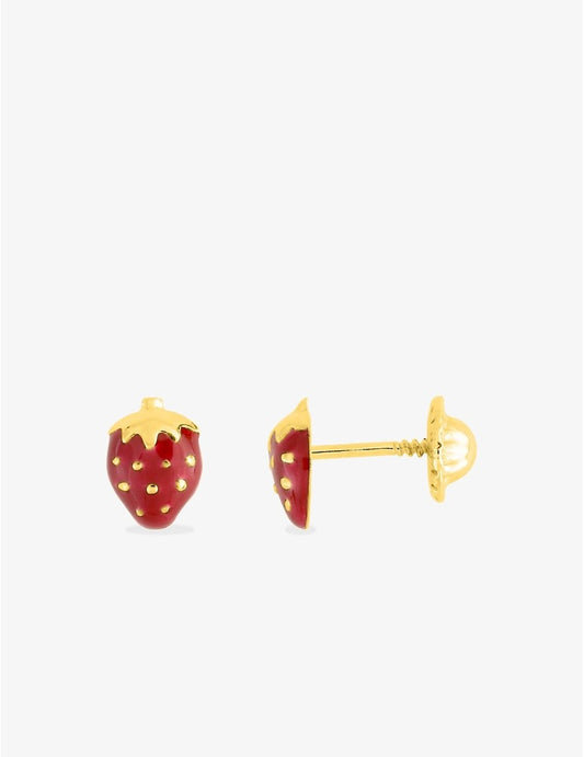 Paire de Boucles d'Oreilles Fraise Émaillée en Or 375/1000 – 0.25g