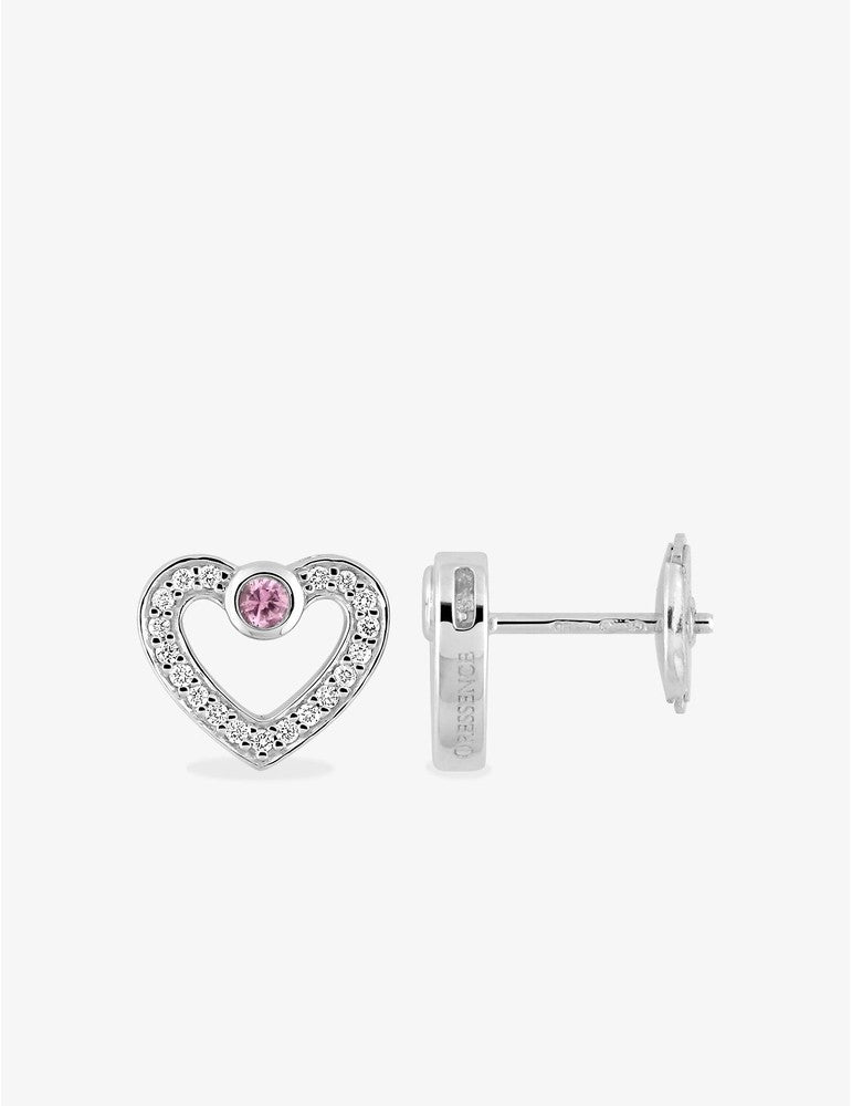 Boucles d’Oreilles Love en Or Blanc 750‰ – Saphir Rose & Diamant 0,11 ct
