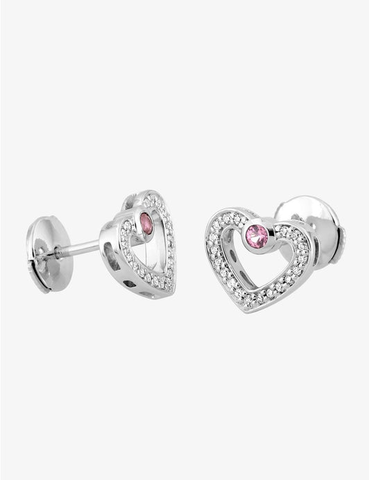 Boucles d’Oreilles Love en Or Blanc 750‰ – Saphir Rose & Diamant 0,11 ct