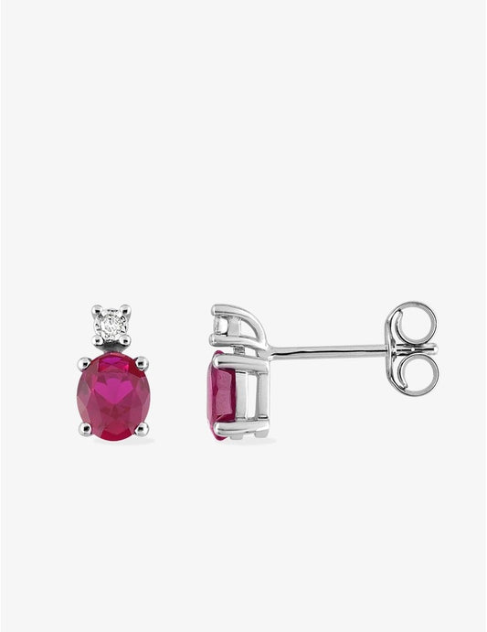 Boucles d'oreilles or blanc 375 ‰ avec rubis et diamant 0,02 ct