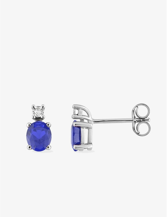Boucles d’Oreilles Or Blanc Sophie 9K, Saphir, Diamant 0,016 ct | Bijouterie Cordier