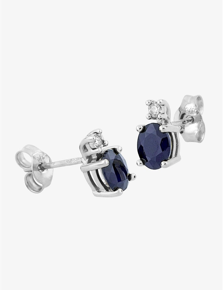 Boucles d’Oreilles Or Blanc Sophie 9K, Saphir, Diamant 0,016 ct | Bijouterie Cordier