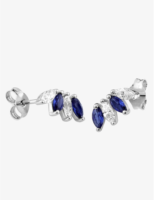 Boucles d’Oreilles Or Blanc 9K, Saphir & Zirconium  Design Éventail