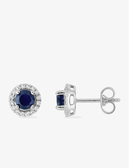 Boucles d'Oreilles Or Blanc 375‰ avec Saphir et Oxyde de Zirconium – Élégance Discrète