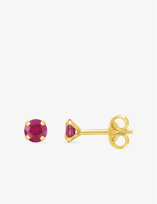 Boucles d’Oreilles Or Jaune Clara 9K 4mm, Rubis Brillants