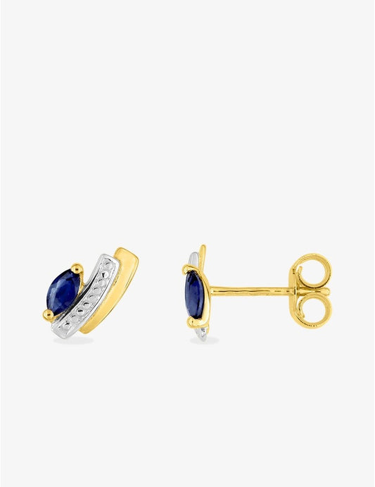 Boucles d’Oreilles Camille Or Jaune 9K, Rhodium et Saphir Navette  | Bijouterie Cordier