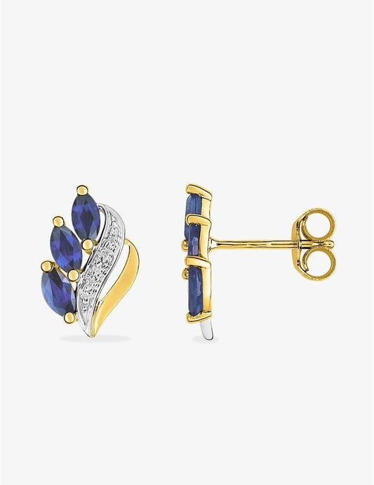 Boucles d'Oreilles Clara Or Jaune 9K, Rhodium et Saphirs Navettes | Bijouterie Cordier