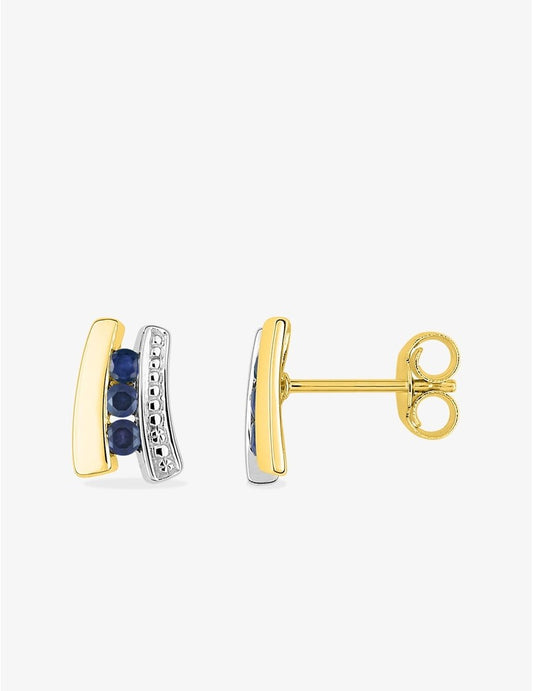 Boucles d'Oreilles Mélanie Or Jaune 9K, Rhodium et Trilogie Saphirs | Bijouterie Cordier
