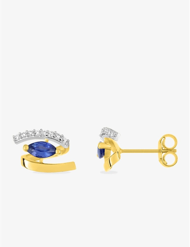 Boucles d'Oreilles Or Jaune 375‰ avec Saphir et Oxyde de Zirconium – Design Moderne