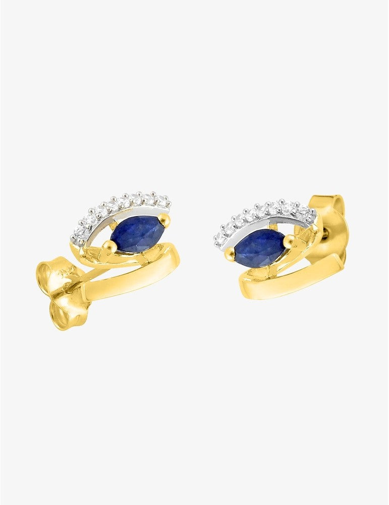 Boucles d'Oreilles Or Jaune 375‰ avec Saphir et Oxyde de Zirconium – Design Moderne