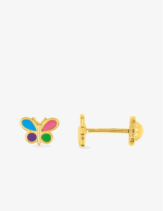 Paire de Boucles d'Oreilles Papillon Multicolore Émaillé en Or 375/1000