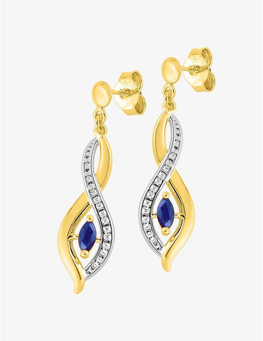 Boucles d’Oreilles Pendantes Or Jaune 9K & Saphir